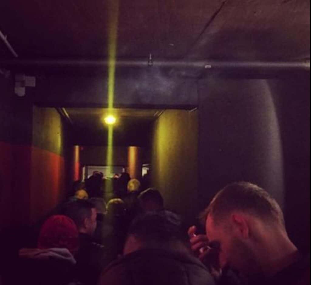 Entrance to Lab.oratory, a key part of the Berlin gay nightlife experience, with an industrial and mysterious atmosphere.